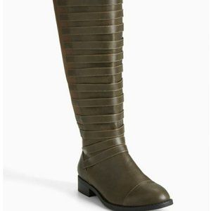 Torrid Faux Leather Strappy Front Knee Boot